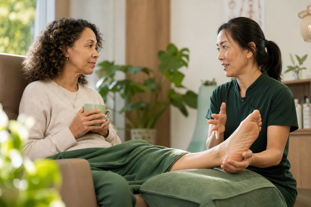 Reflexologist supporting professional client care